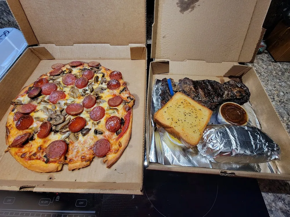 Pizza and Super Cute Ribeye Steak